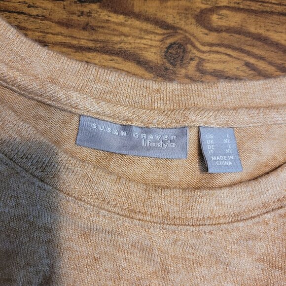 Susan Graver Tunic Top Size L Heathered Tan Soft Comfort Knit Button Back - Picture 3 of 8